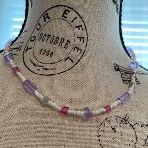 💗 Lovely Pink & Lavender Glass Crystal beaded Necklace